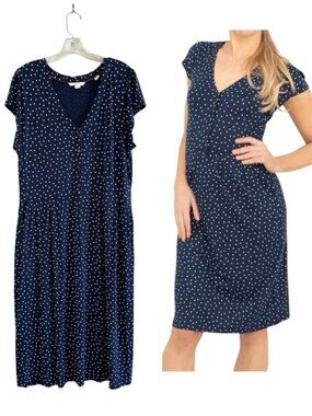 Boden Alberta Jersey Navy Polka Dot Dress, XL, Minimalist Timeless